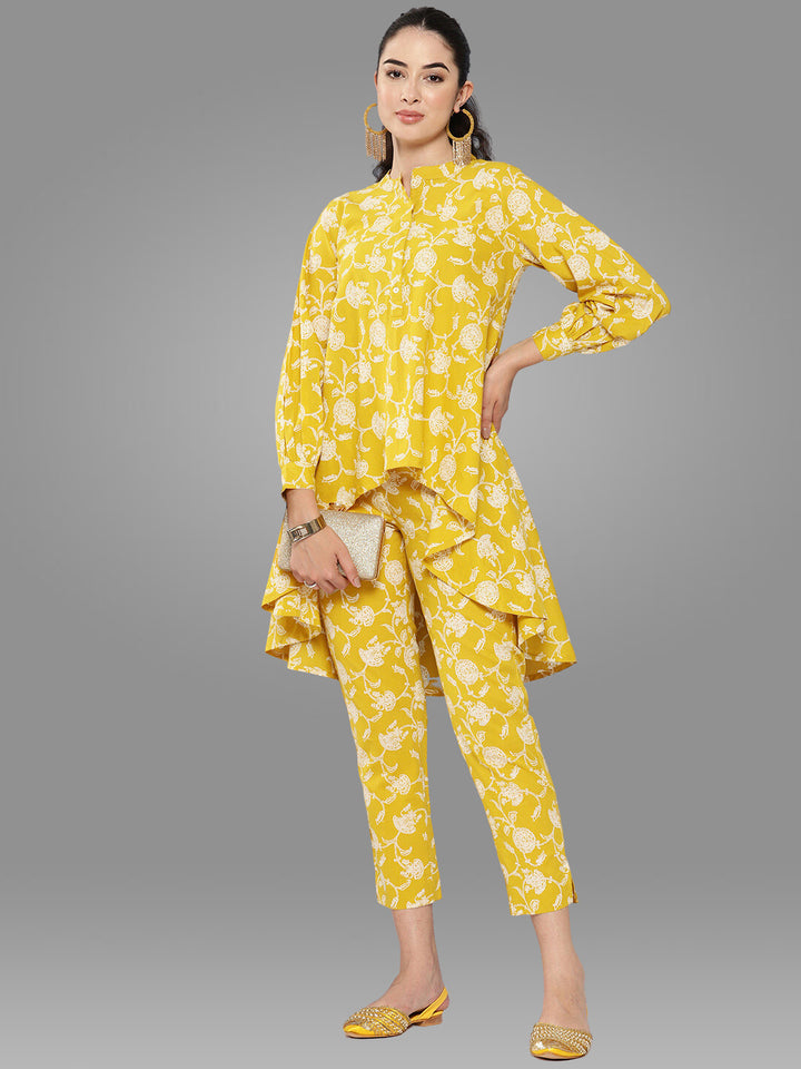 Floral Print Mustard Tunic and Pant Set