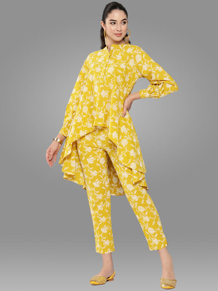 Floral Print Mustard Tunic and Pant Set