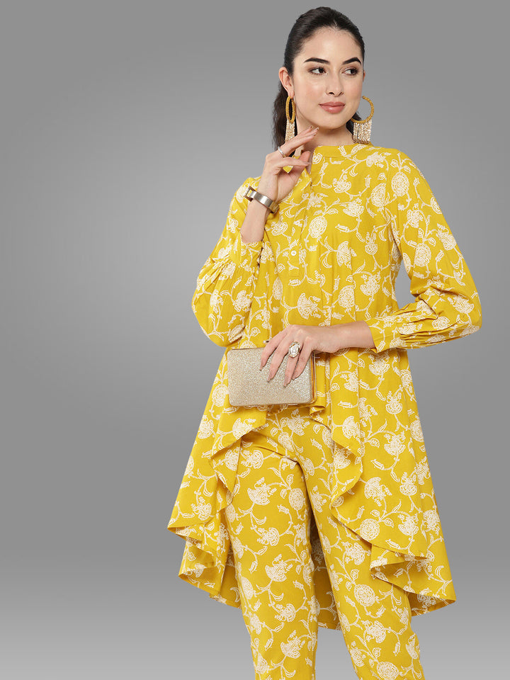 Floral Print Mustard Tunic and Pant Set