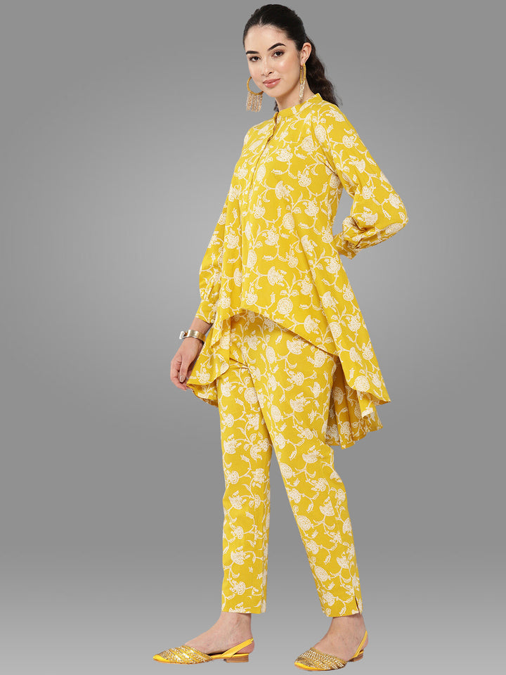 Floral Print Mustard Tunic and Pant Set