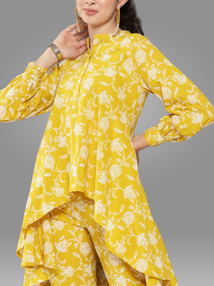 Floral Print Mustard Tunic and Pant Set
