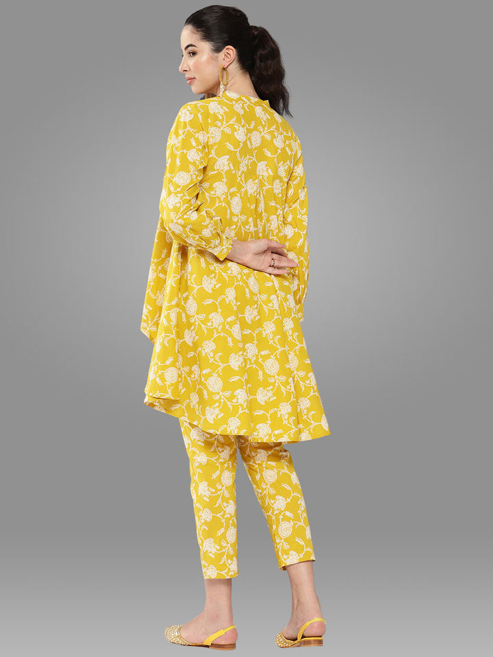 Floral Print Mustard Tunic and Pant Set