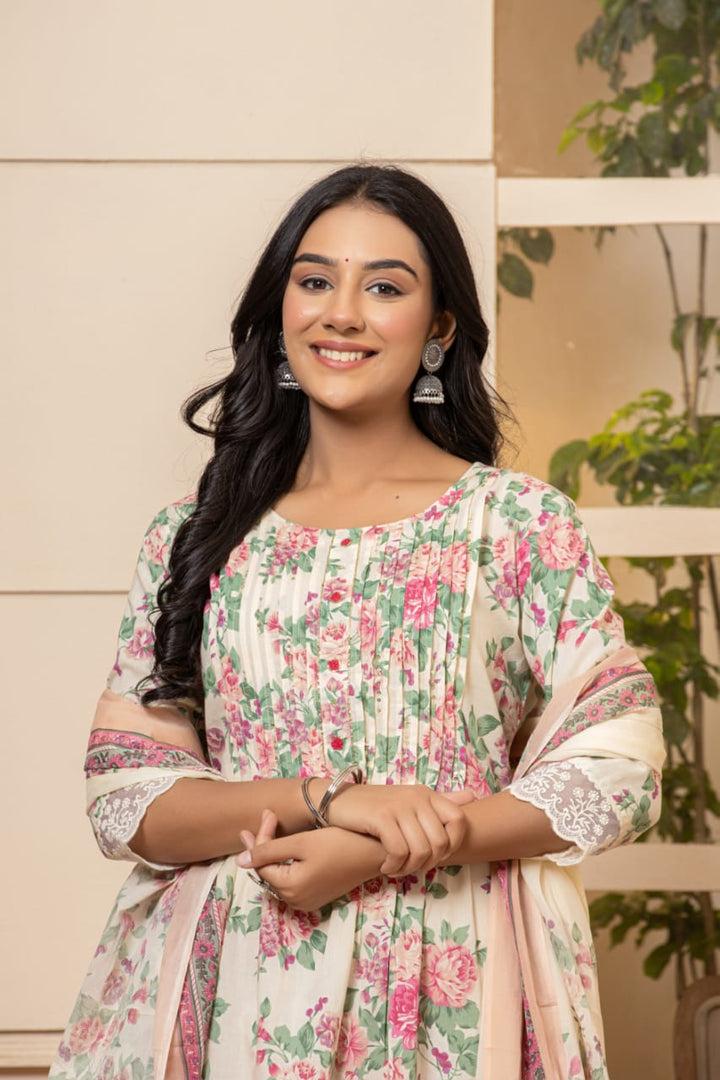 Festive Floral Print Dupatta Set