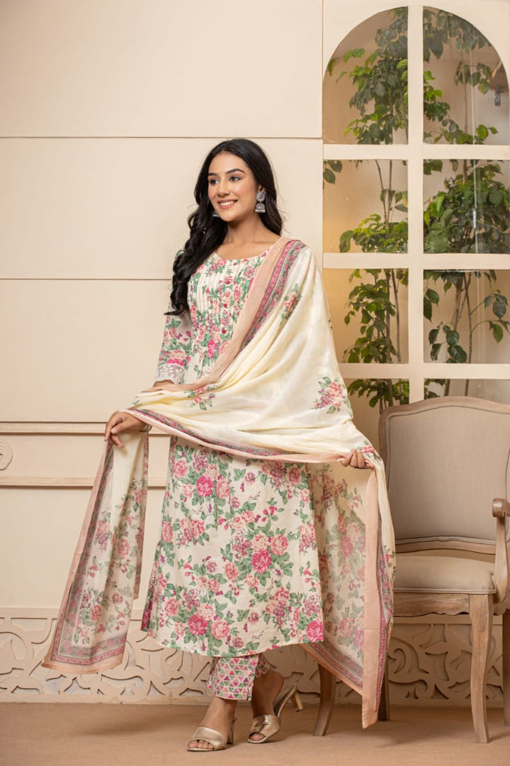 Festive Floral Print Dupatta Set
