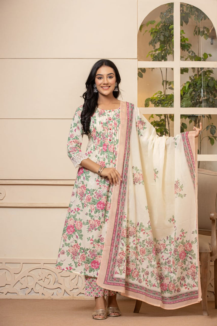 Festive Floral Print Dupatta Set