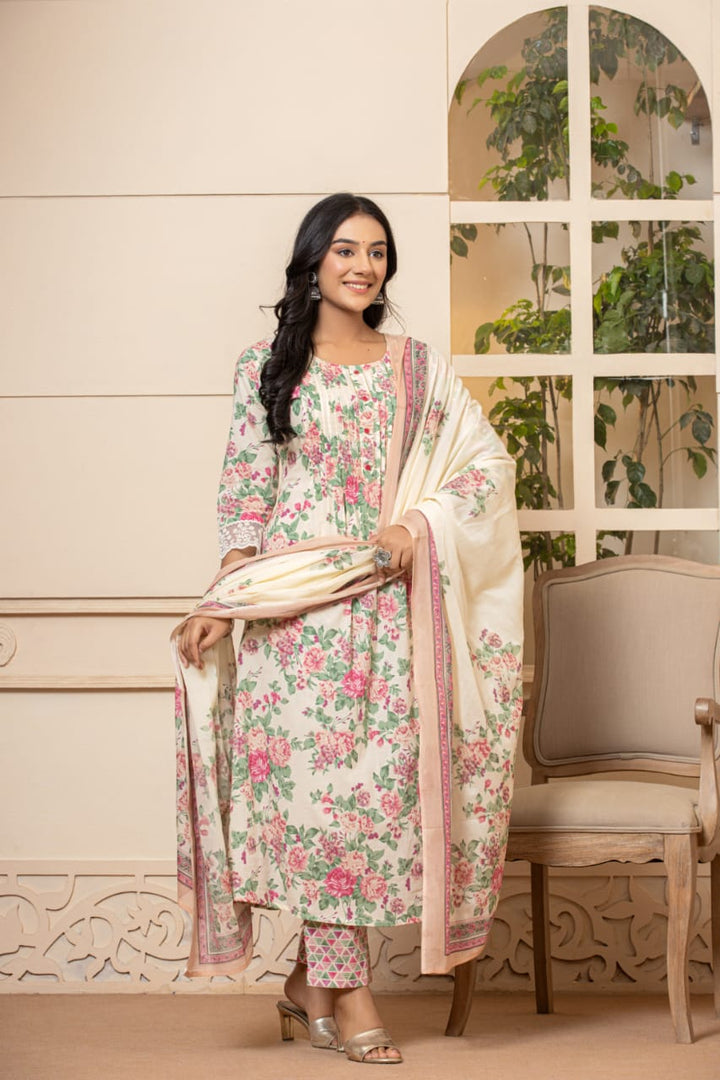 Festive Floral Print Dupatta Set