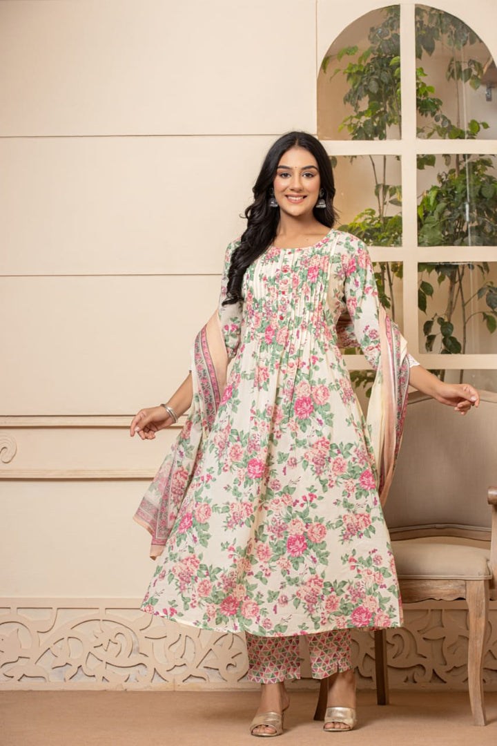 Festive Floral Print Dupatta Set