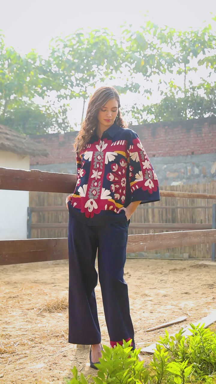 Black Hand Painted Semi Formal Co-ord set for Women